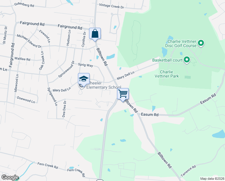 map of restaurants, bars, coffee shops, grocery stores, and more near 5407 Wethe Court in Louisville