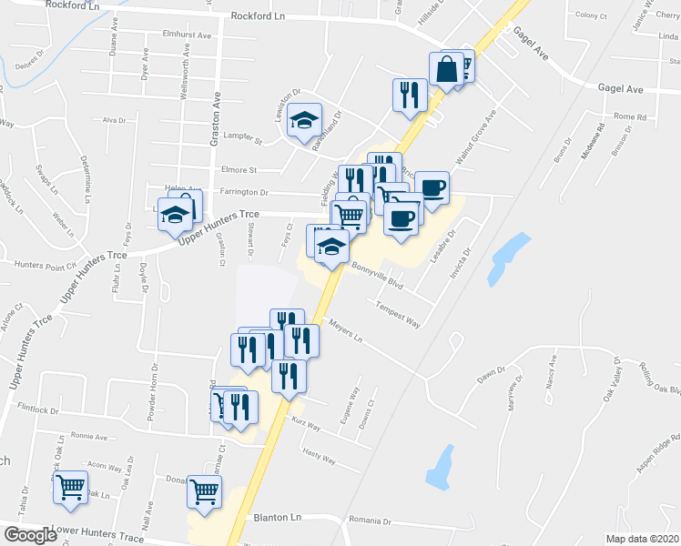 map of restaurants, bars, coffee shops, grocery stores, and more near 5129 Dixie Hwy in Louisville