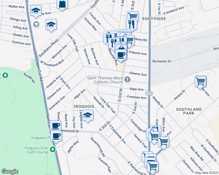 map of restaurants, bars, coffee shops, grocery stores, and more near 324 Alger Avenue in Louisville
