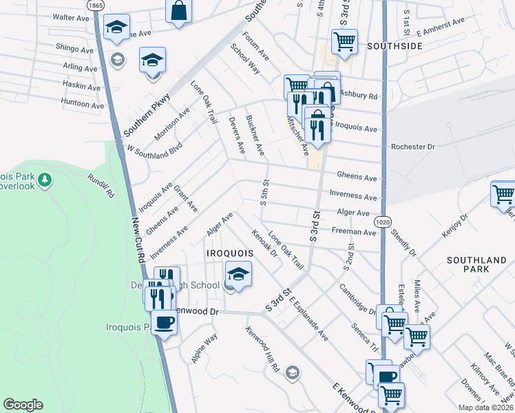 map of restaurants, bars, coffee shops, grocery stores, and more near 249 Kenoak Drive in Louisville