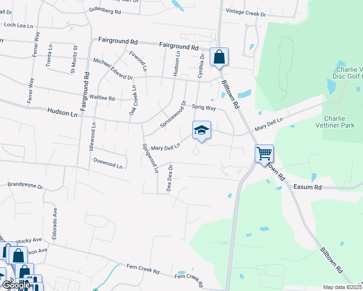 map of restaurants, bars, coffee shops, grocery stores, and more near 9805 Stanalouise Drive in Louisville