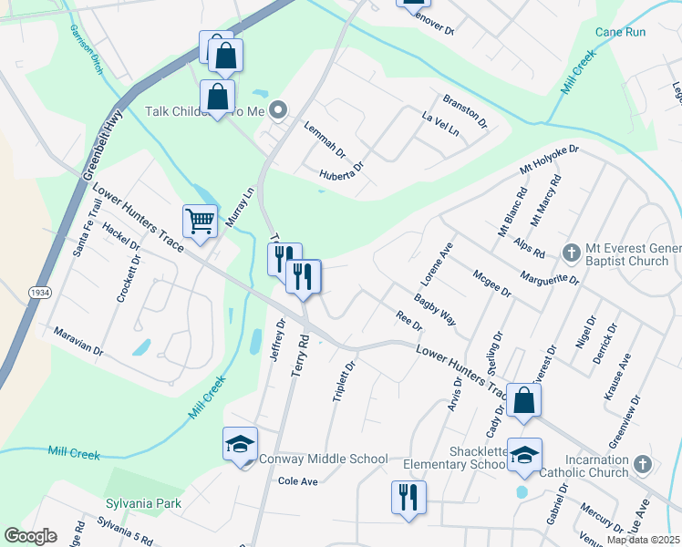 map of restaurants, bars, coffee shops, grocery stores, and more near 3006 Frank Lee Avenue in Louisville