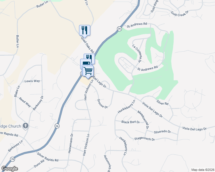 map of restaurants, bars, coffee shops, grocery stores, and more near 2063 Greenbriar Road in Valley Springs