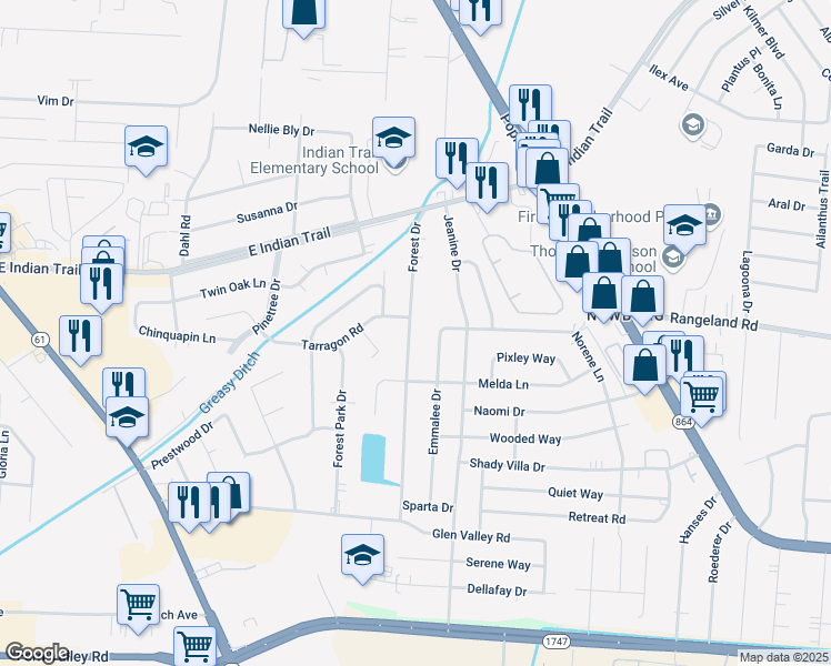 map of restaurants, bars, coffee shops, grocery stores, and more near 1426 Forest Drive in Louisville