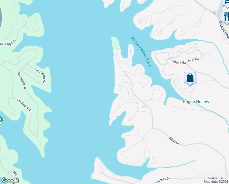 map of restaurants, bars, coffee shops, grocery stores, and more near 1400-1498 Cedar Village Road in Osage Beach