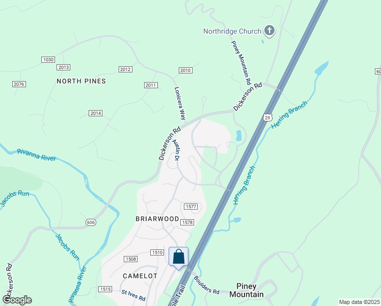 map of restaurants, bars, coffee shops, grocery stores, and more near 4778 Bluejay Way in Charlottesville