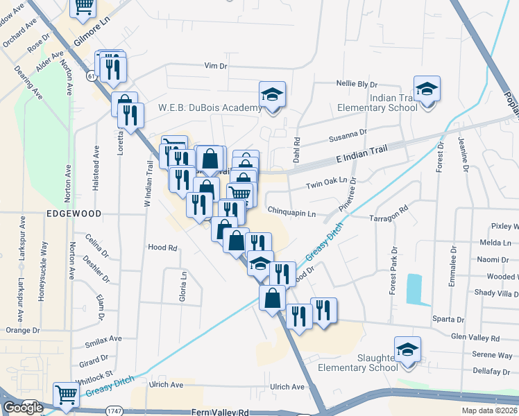 map of restaurants, bars, coffee shops, grocery stores, and more near 3100 Chinquapin Lane in Louisville
