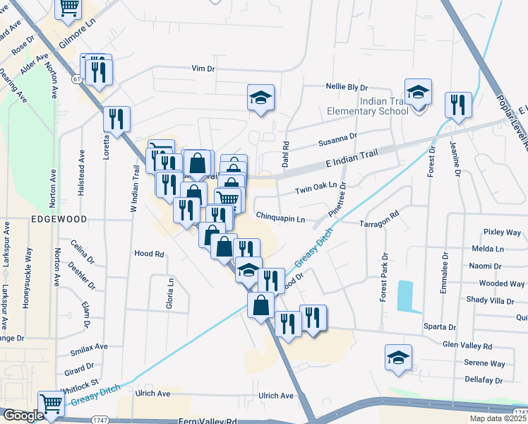 map of restaurants, bars, coffee shops, grocery stores, and more near 5602 Butternut Road in Louisville