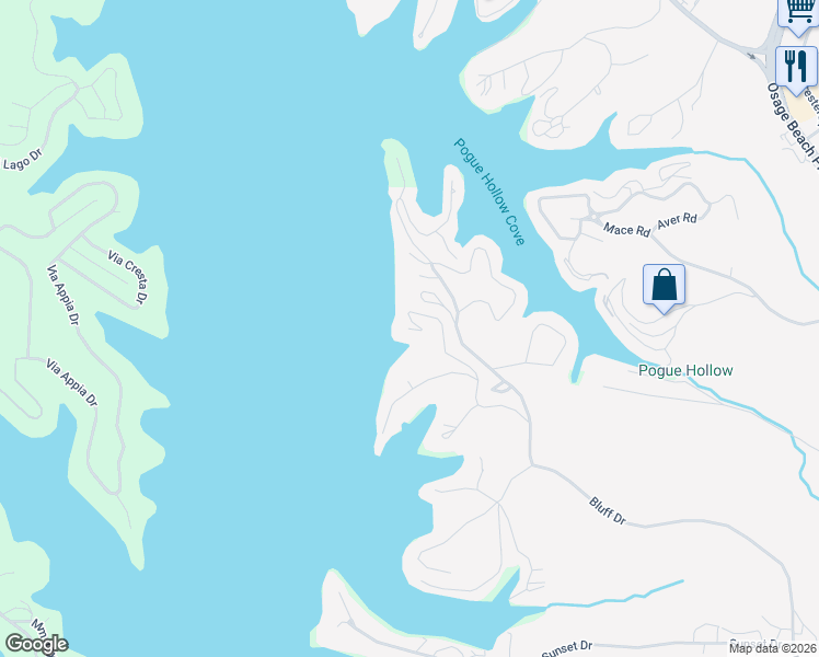 map of restaurants, bars, coffee shops, grocery stores, and more near 1498 Cedar Village Road in Osage Beach