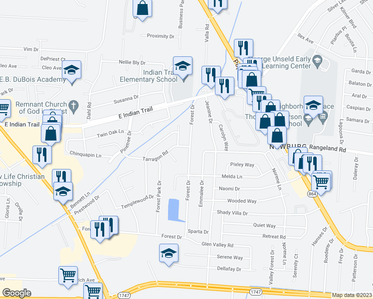 map of restaurants, bars, coffee shops, grocery stores, and more near 1431 Forest Drive in Louisville