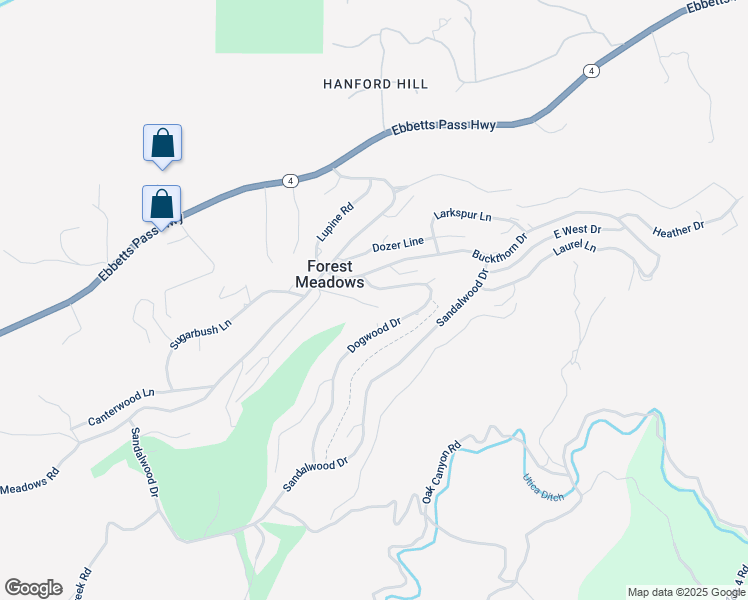 map of restaurants, bars, coffee shops, grocery stores, and more near 480 Dogwood Drive in Murphys