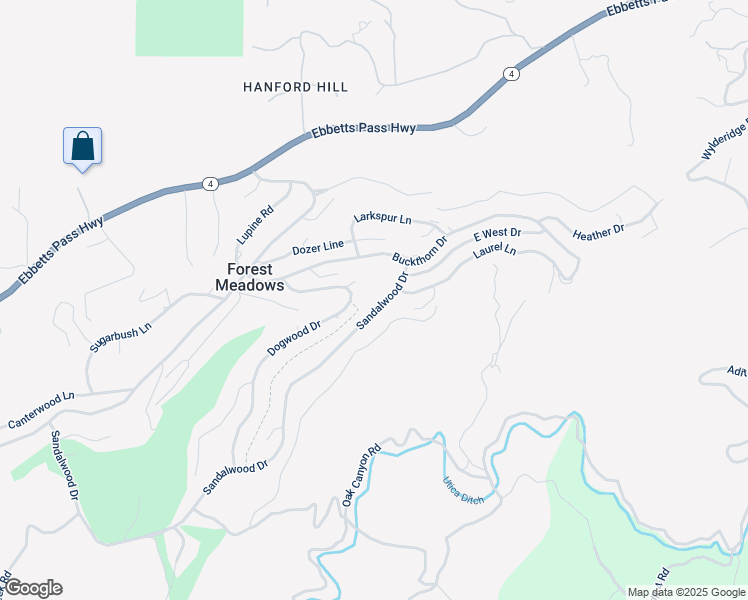 map of restaurants, bars, coffee shops, grocery stores, and more near 625 Dogwood Drive in Murphys