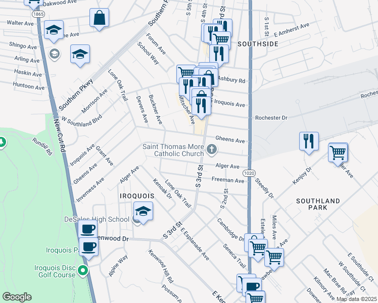 map of restaurants, bars, coffee shops, grocery stores, and more near 308 Inverness Avenue in Louisville