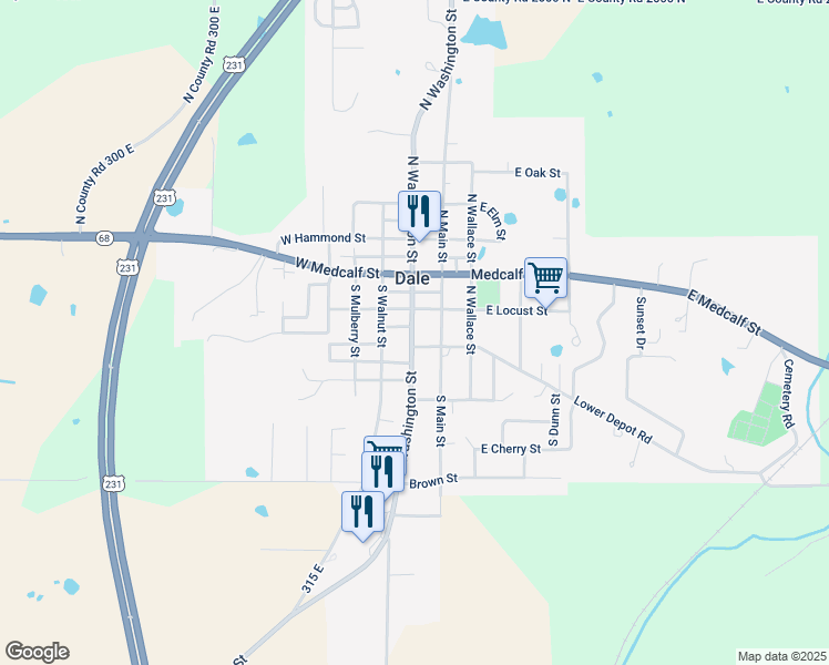 map of restaurants, bars, coffee shops, grocery stores, and more near 111 South Washington Street in Dale