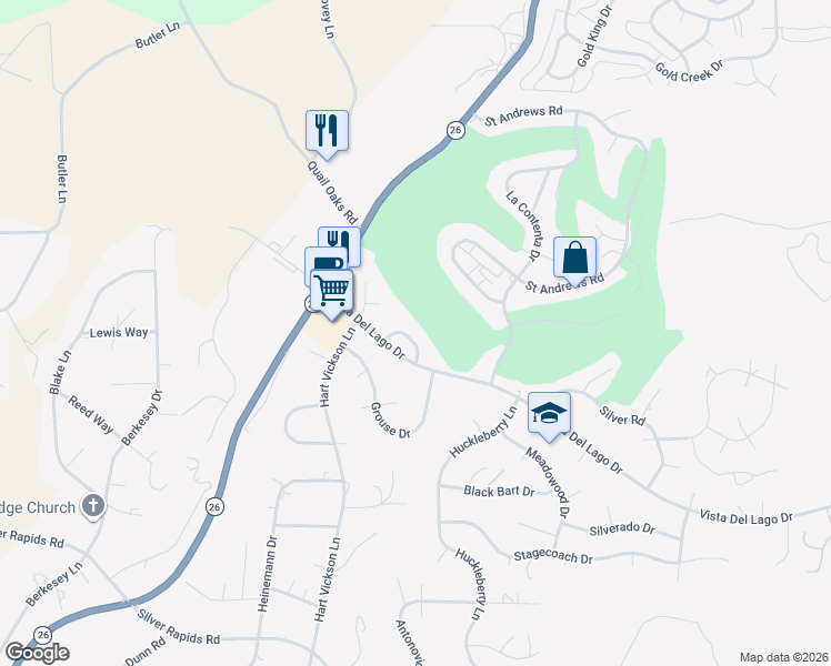 map of restaurants, bars, coffee shops, grocery stores, and more near 2063 Greenbriar Road in Valley Springs