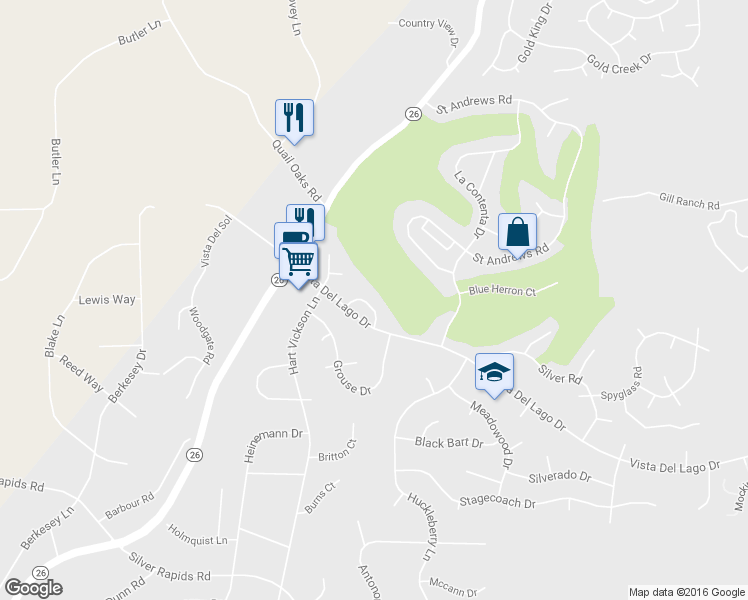 map of restaurants, bars, coffee shops, grocery stores, and more near 2063 Greenbriar Road in Valley Springs