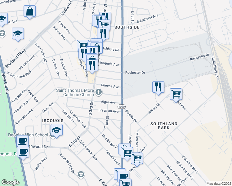 map of restaurants, bars, coffee shops, grocery stores, and more near 207 Inverness Avenue in Louisville