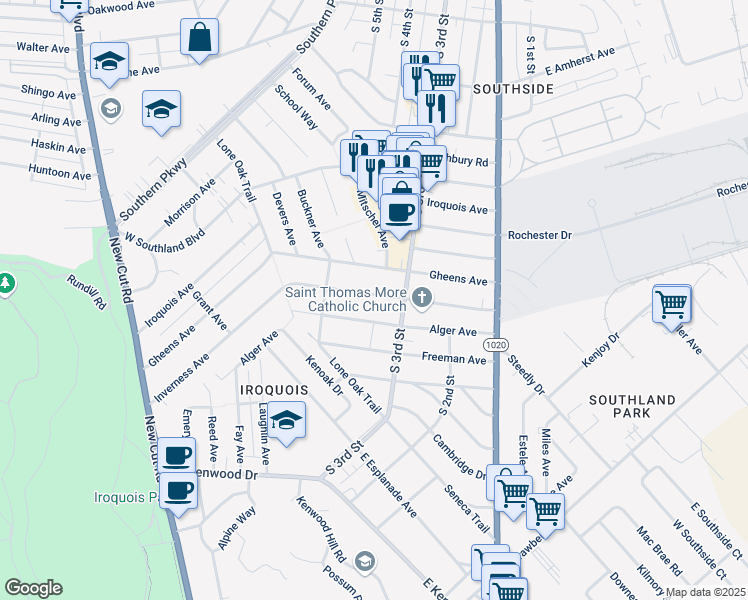 map of restaurants, bars, coffee shops, grocery stores, and more near 308 Inverness Avenue in Louisville
