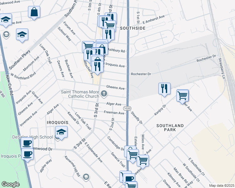 map of restaurants, bars, coffee shops, grocery stores, and more near 207 Inverness Avenue in Louisville
