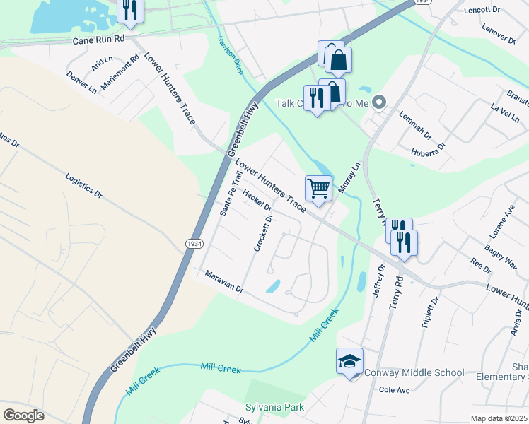 map of restaurants, bars, coffee shops, grocery stores, and more near 6500 Hackel Drive in Louisville