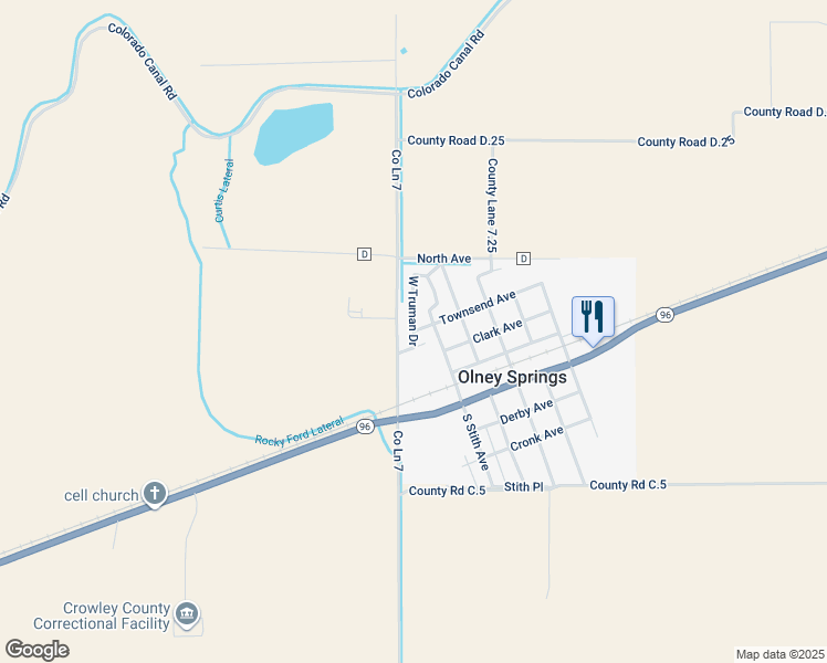 map of restaurants, bars, coffee shops, grocery stores, and more near 201 Townsend Ave in Olney Springs