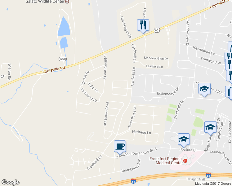map of restaurants, bars, coffee shops, grocery stores, and more near 1641 Highview Circle in Frankfort