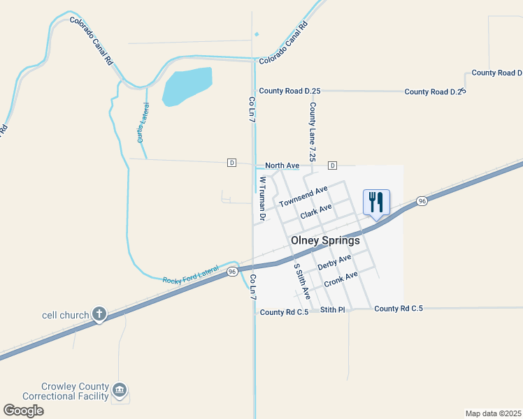 map of restaurants, bars, coffee shops, grocery stores, and more near 201 Townsend Ave in Olney Springs