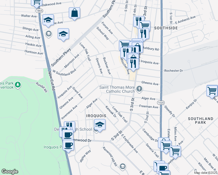 map of restaurants, bars, coffee shops, grocery stores, and more near 508 Inverness Avenue in Louisville