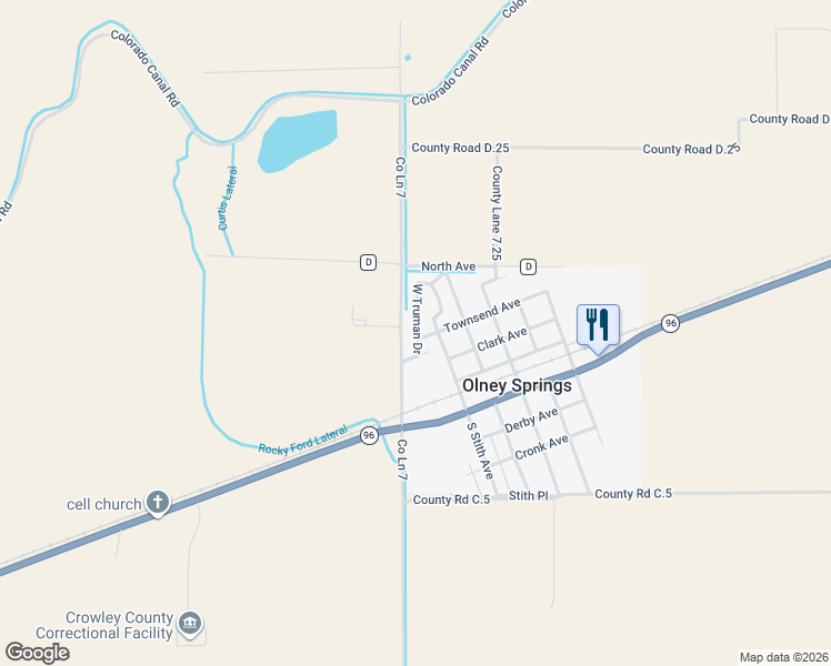 map of restaurants, bars, coffee shops, grocery stores, and more near 201 Townsend Ave in Olney Springs