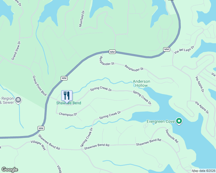 map of restaurants, bars, coffee shops, grocery stores, and more near 1207-1243 Spring Creek Drive in Sunrise Beach