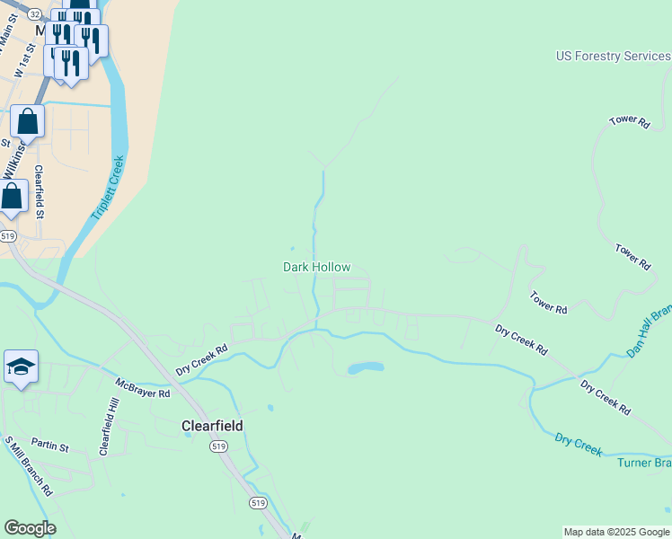 map of restaurants, bars, coffee shops, grocery stores, and more near 145 Barber Road in Clearfield