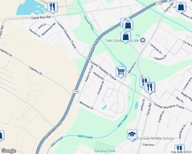 map of restaurants, bars, coffee shops, grocery stores, and more near 6505 Glo Jean Way in Louisville