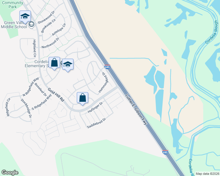 map of restaurants, bars, coffee shops, grocery stores, and more near 4510 Haflinger Drive in Fairfield