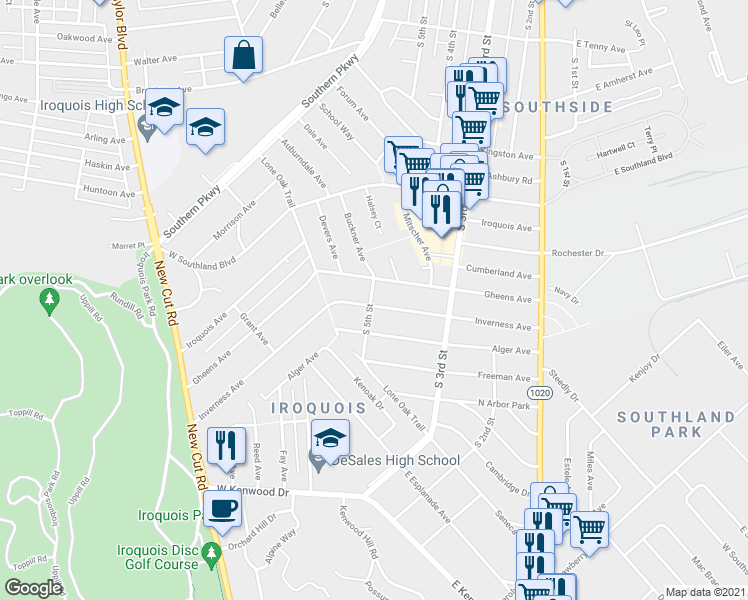 map of restaurants, bars, coffee shops, grocery stores, and more near 337 Inverness Avenue in Louisville