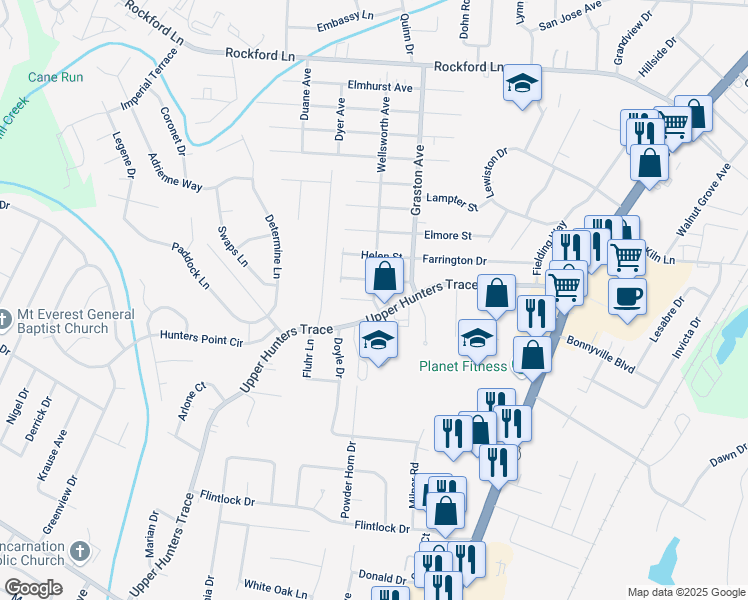 map of restaurants, bars, coffee shops, grocery stores, and more near 5014 Wellsworth Avenue in Louisville