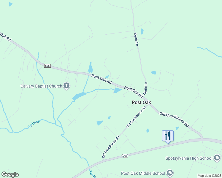 map of restaurants, bars, coffee shops, grocery stores, and more near 9626 Post Oak Road in Spotsylvania Courthouse