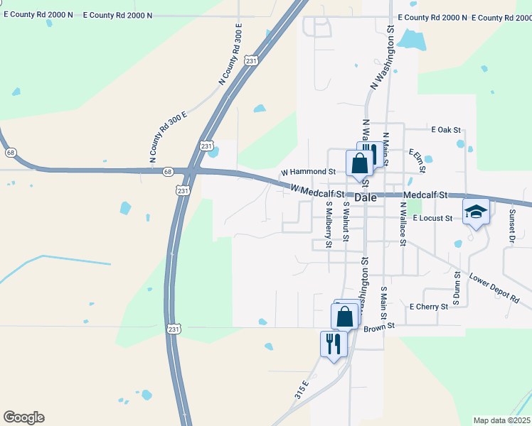 map of restaurants, bars, coffee shops, grocery stores, and more near 417 Angela Drive in Dale