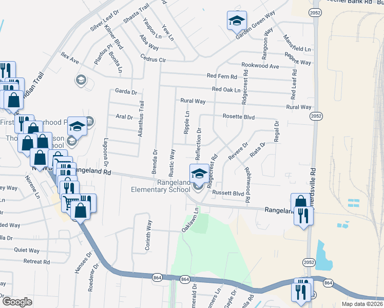 map of restaurants, bars, coffee shops, grocery stores, and more near 5610 Reflection Drive in Louisville