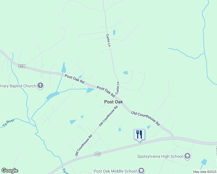 map of restaurants, bars, coffee shops, grocery stores, and more near 9523 Post Oak Road in Spotsylvania