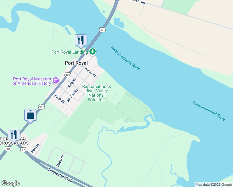 map of restaurants, bars, coffee shops, grocery stores, and more near 1217 Caroline Street in Port Royal