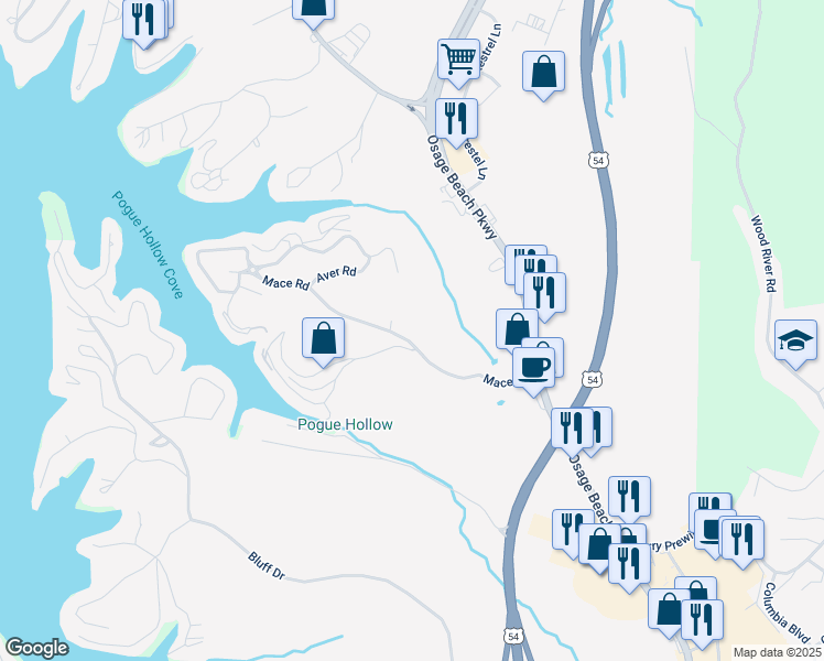 map of restaurants, bars, coffee shops, grocery stores, and more near Timberidge Dr in Osage Beach