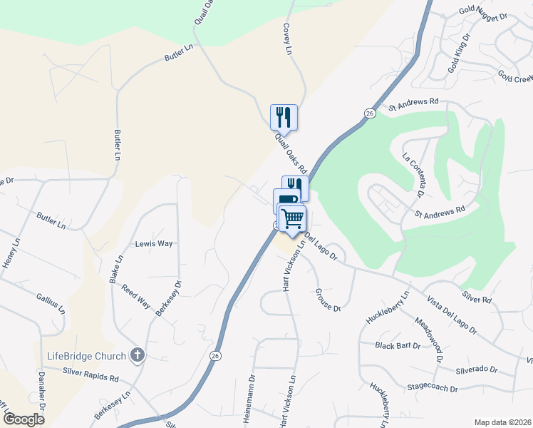 map of restaurants, bars, coffee shops, grocery stores, and more near 17 Vista Del Lago Drive in Valley Springs