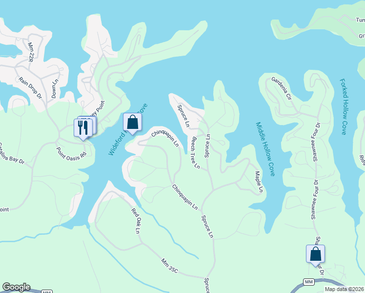 map of restaurants, bars, coffee shops, grocery stores, and more near Beech Tree Lane in Sunrise Beach