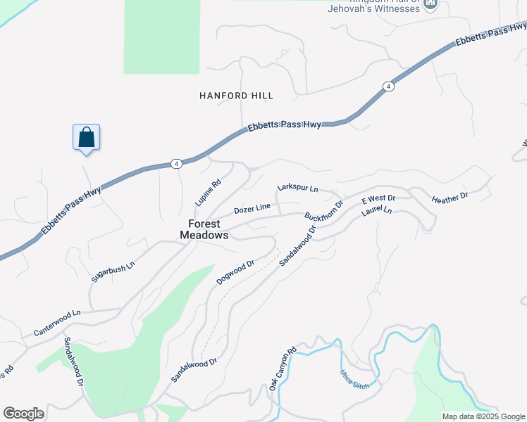 map of restaurants, bars, coffee shops, grocery stores, and more near 610 Larkspur Court in Murphys