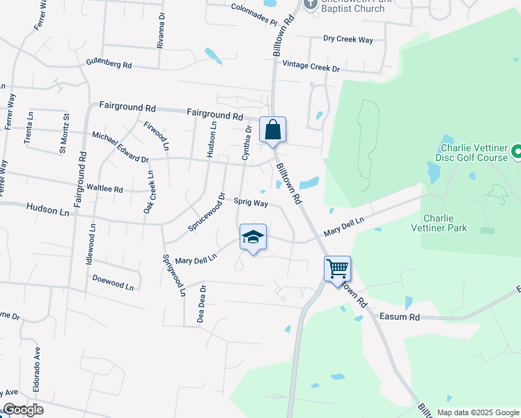 map of restaurants, bars, coffee shops, grocery stores, and more near 9910 Sprig Way in Louisville