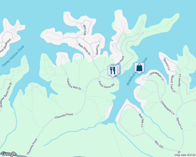 map of restaurants, bars, coffee shops, grocery stores, and more near Chimney Point in Sunrise Beach