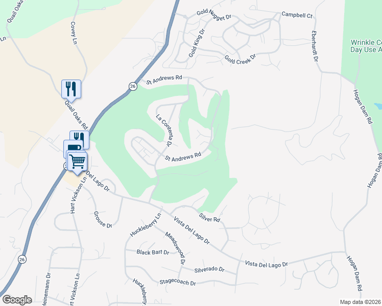 map of restaurants, bars, coffee shops, grocery stores, and more near 580 Saint Andrews Road in Valley Springs