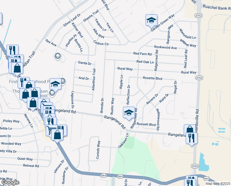 map of restaurants, bars, coffee shops, grocery stores, and more near 4901 Runic Way in Louisville