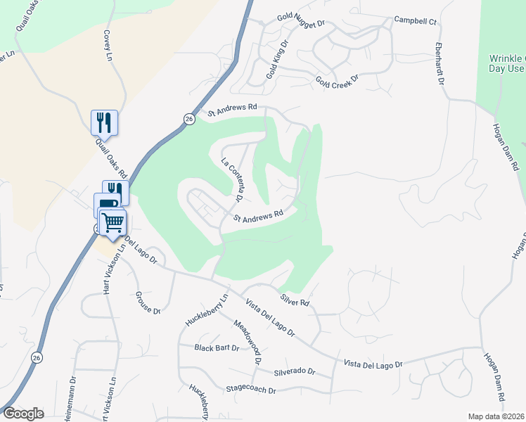 map of restaurants, bars, coffee shops, grocery stores, and more near 580 Saint Andrews Road in Valley Springs