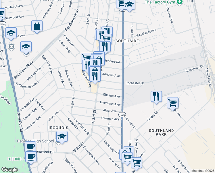 map of restaurants, bars, coffee shops, grocery stores, and more near 223 Cumberland Avenue in Louisville